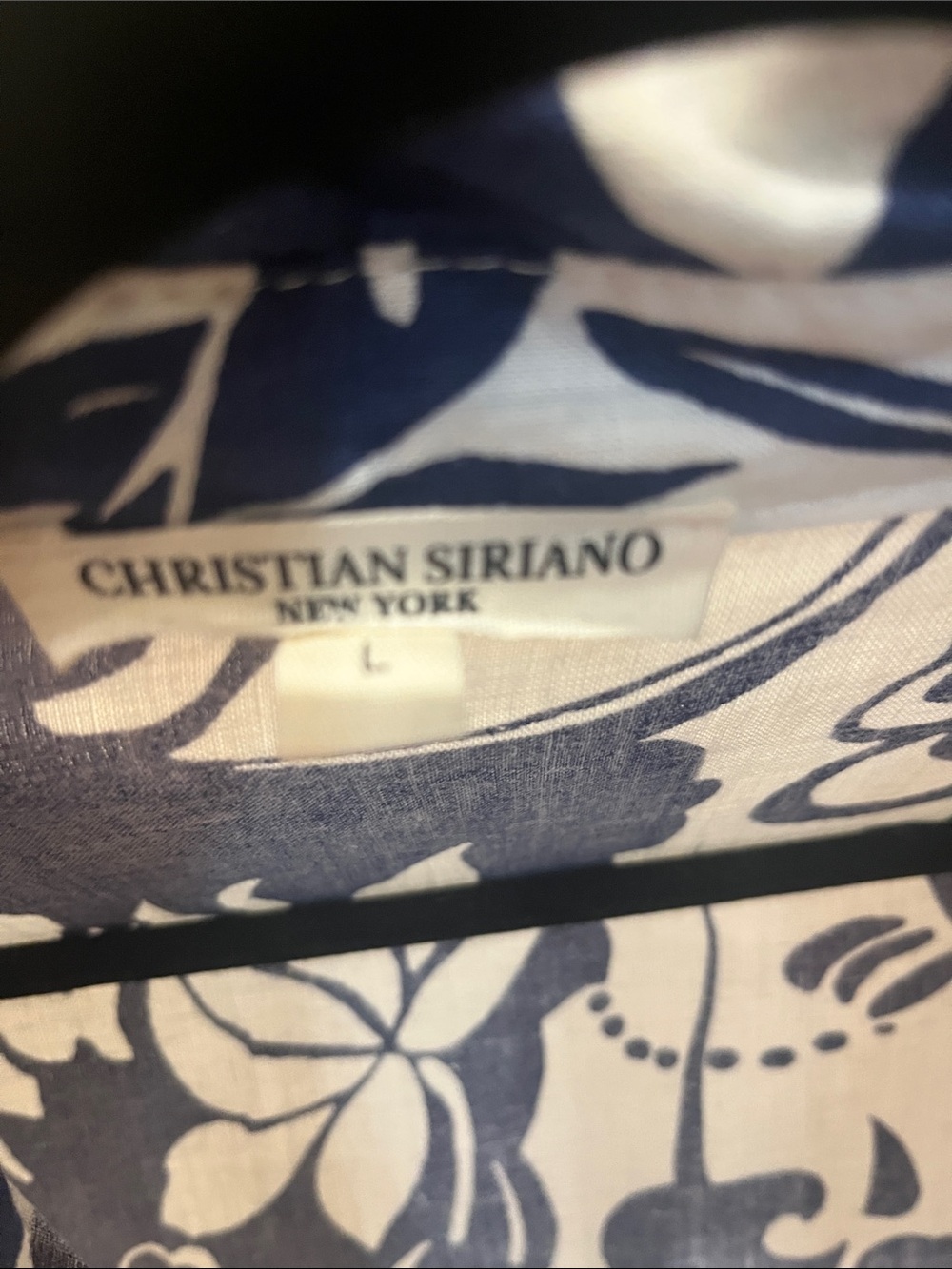 Christian Siriano Navy & White Floral Tie-Front Button Shirt - Picture 3 of 5